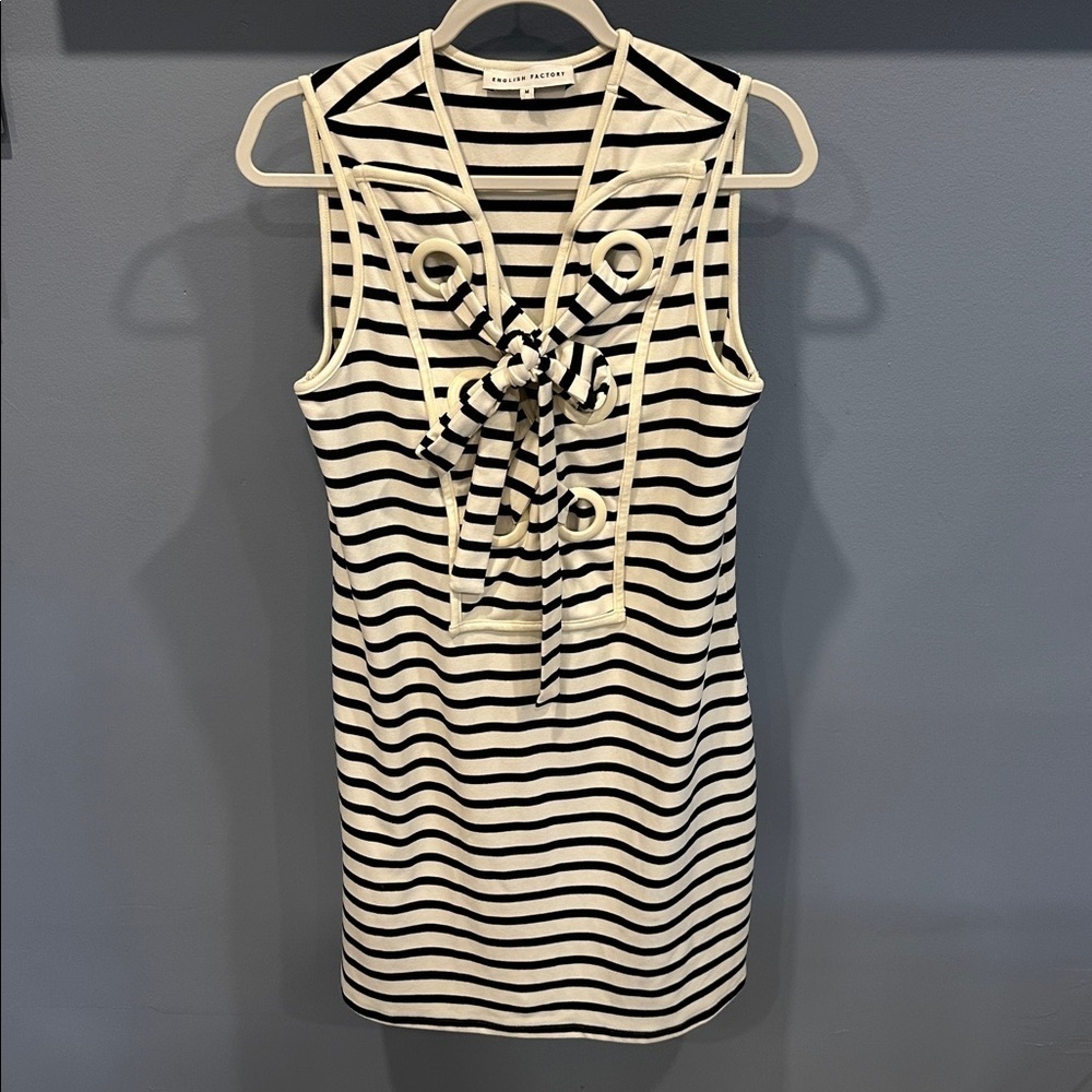 English Factory Knit Striped Tank Dress w Bow M